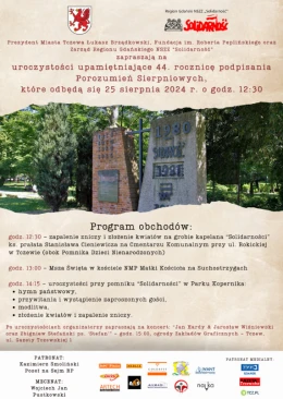 44. rocznica podpisania porozumień sierpniowych. Oficjalne uroczystości w Tczewie